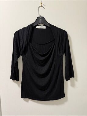 Zara Basics Draped Black Top with 3/4 Sleeve & shrug overlay. Woman’s Size L.